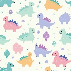Playful Pastel Dinosaurs with Fun Patterns for Children’s Spaces and Products