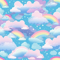 Vibrant Clouds and Rainbows on a Cute Digital Background with a Playful, Colorful Aesthetic