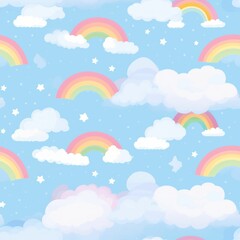 Colorful Digital Paper with Rainbows and Clouds in a Cute Fantasy Design for Creative Projects