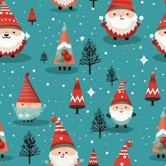 Cute Gnomes and Christmas Elements in a Colorful Digital Pattern for Holiday Decor