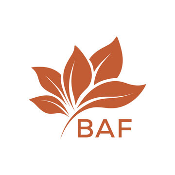 BAF Minimalist Leaf Logo Design with Text BAF, Botanical Nature Logo with Leaves in Brown, BAF Later Logo, Abstract Floral Logo for Natural Products.
