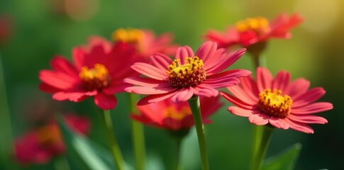 Obraz premium Close-up, delicate red & green daisies, blurred background, detail, photography, image