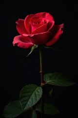 Crimson rose against black, dramatic lighting, photography, dark