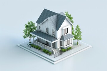 Detailed Color Image of 3D Rendering of Isometric House Model