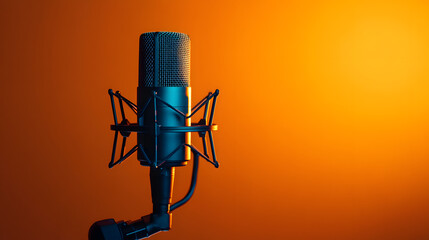 High quality USB microphone for streaming, isolated against vibrant orange background