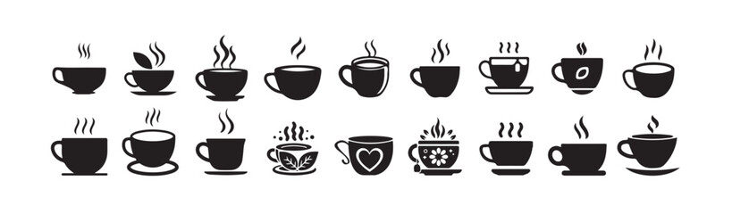 Obraz premium Tea cup icon bundle set, Cup hot icons set. Coffe or tea cups icon collection. vector illustration eps 10.