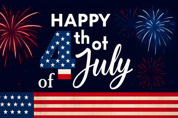 Happy fourth of july with fireworks and american flag graphic design
