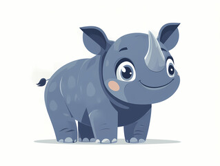 This cute cartoon rhino is smiling and looking friendly.