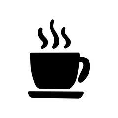【Lifestyle Icons – Transport】Hot Drink Icon – Coffee or Tea Cup with Steam Silhouette Vector。ホットドリンクのアイコン／湯気の立つコーヒーカップのシルエット素材