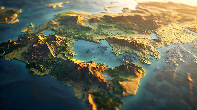 3D Rendered Earth Map Landscape - Powered by Adobe