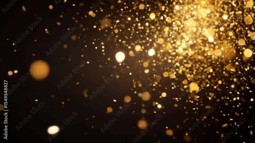 Poster golden particle explosion on black background: festive and elegant visual effect