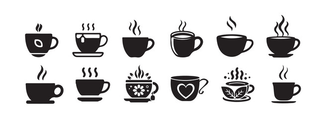 Coffee cup icon set. Tea cup illustration sign collection. Mocha symbol.  hot coffee cup icons design, vector illustration eps 10.
