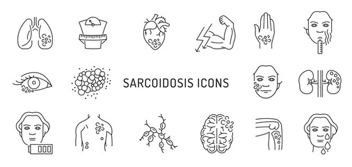 Sarcoidosis icons set in black color. Editable vector
