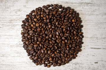 A bunch of coffee beans. Scattering