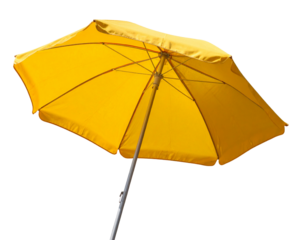 Tilted Beach-Style Yellow Umbrella with Sunlight Highlights, isolated on a transparent background