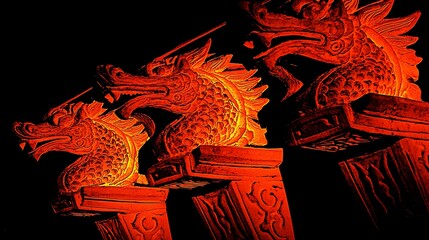 Warm lantern light casting a soft glow on detailed festival float decorations during nighttime celebrations