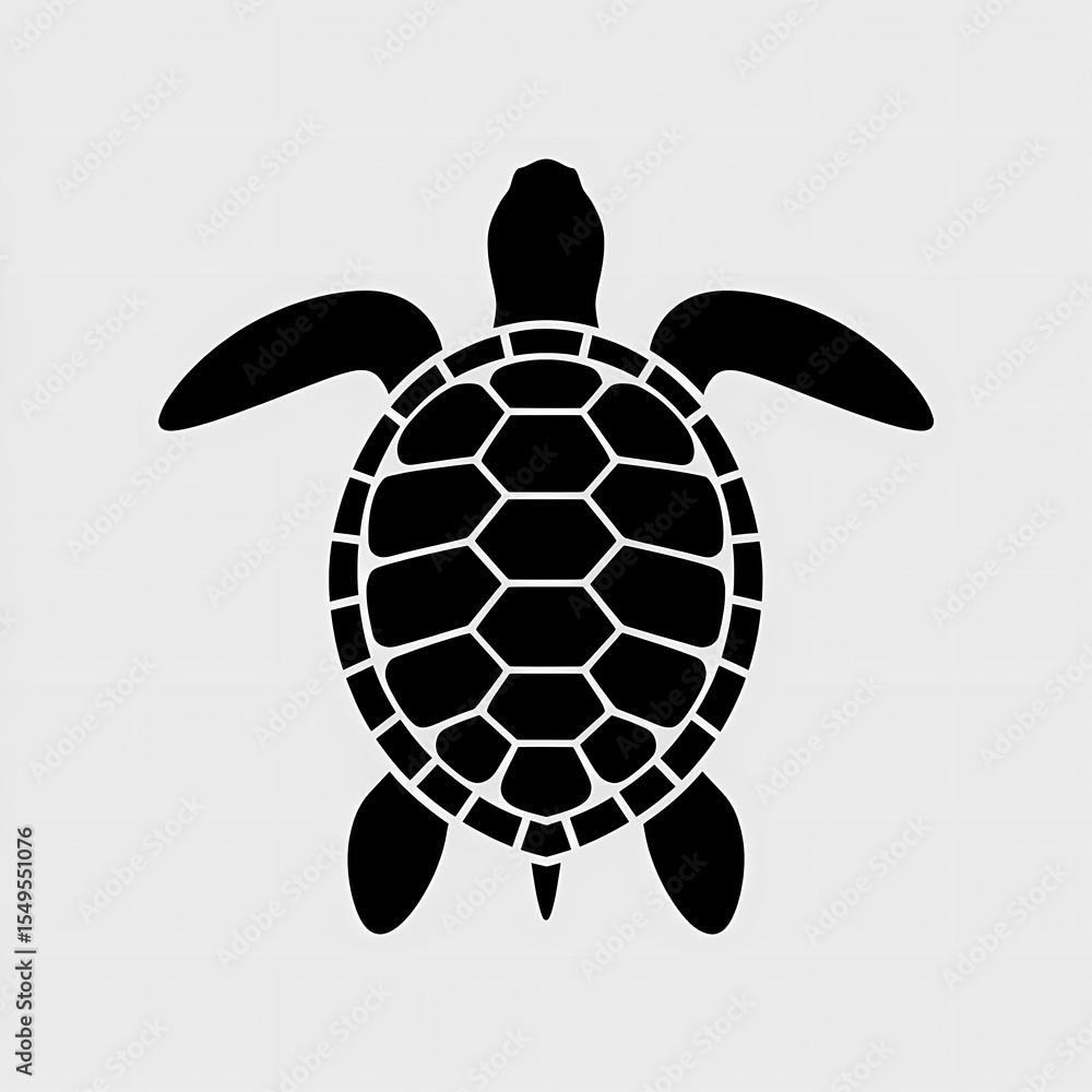 Poster a black silhouette of a sea turtle with a patterned shell on a light gray background is centered