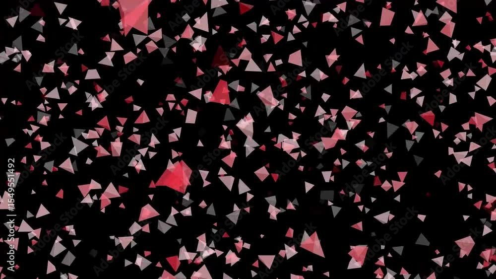 Poster abstract background animation of falling red and grey triangular shapes on black surface