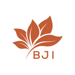 Obraz premium BJI Minimalist Leaf Logo Design with Text BJI, Botanical Nature Logo with Leaves in Brown, BJI Later Logo, Abstract Floral Logo for Natural Products. 