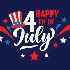 Happy fourth of july design with patriotic hat and stars on blue