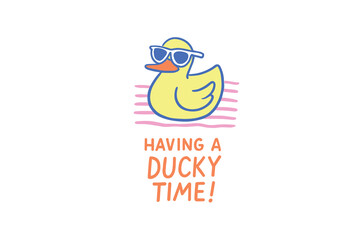 Rubber duck sunglasses having a ducky time flat vector bright colors clipart