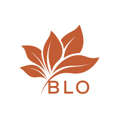 Obraz premium BLO Minimalist Leaf Logo Design with Text BLO, Botanical Nature Logo with Leaves in Brown, BLO Later Logo, Abstract Floral Logo for Natural Products. 