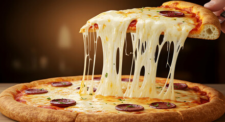 Delicious Cheese Pizza Slice Melted Mozzarella Pepperoni Italian Food Restaurant Menu
