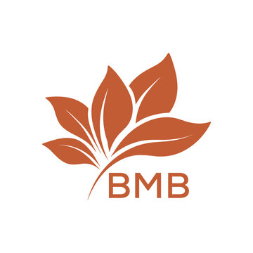 BMB Minimalist Leaf Logo Design with Text BMB, Botanical Nature Logo with Leaves in Brown, BMB Later Logo, Abstract Floral Logo for Natural Products.

