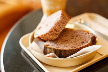 Homemade sourdough bread slices and jam. High protein flour.