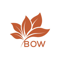 Obraz premium BOW Minimalist Leaf Logo Design with Text BOW, Botanical Nature Logo with Leaves in Brown, BOW Later Logo, Abstract Floral Logo for Natural Products. 