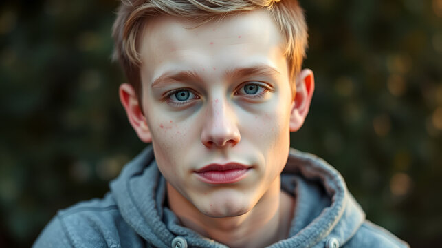 Caucasian Teenage Boy with Acne A Caucasian teenage boy with acn