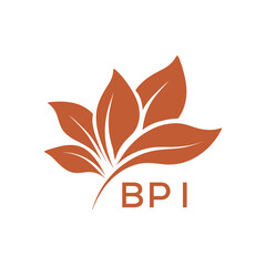 BPI Minimalist Leaf Logo Design with Text BPI, Botanical Nature Logo with Leaves in Brown, BPI Later Logo, Abstract Floral Logo for Natural Products.
