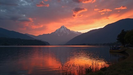 Fototapeta premium sunset over the lake
