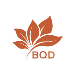 BQD Minimalist Leaf Logo Design with Text BQD, Botanical Nature Logo with Leaves in Brown, BQD Later Logo, Abstract Floral Logo for Natural Products.
