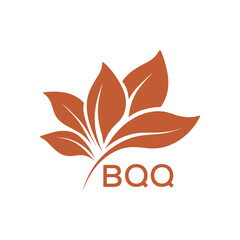 BQQ Minimalist Leaf Logo Design with Text BQQ, Botanical Nature Logo with Leaves in Brown, BQQ Later Logo, Abstract Floral Logo for Natural Products.
