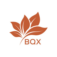 BQX Minimalist Leaf Logo Design with Text BQX, Botanical Nature Logo with Leaves in Brown, BQX Later Logo, Abstract Floral Logo for Natural Products.
