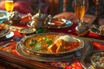 A Vibrant Indian Thali With Various Curries Photoreal
