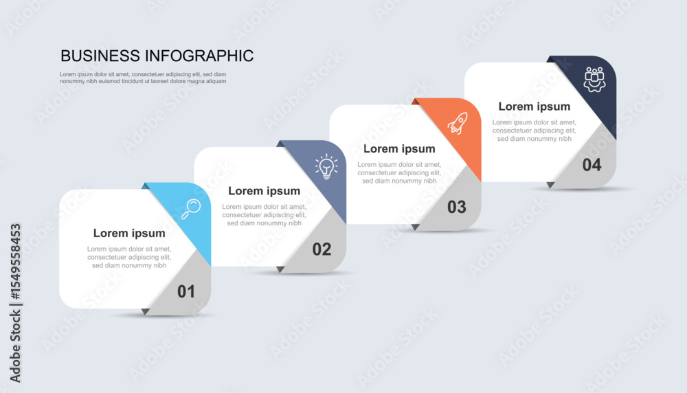 Poster business template presentation. management planning concept. 4 step process infographic vector eleme