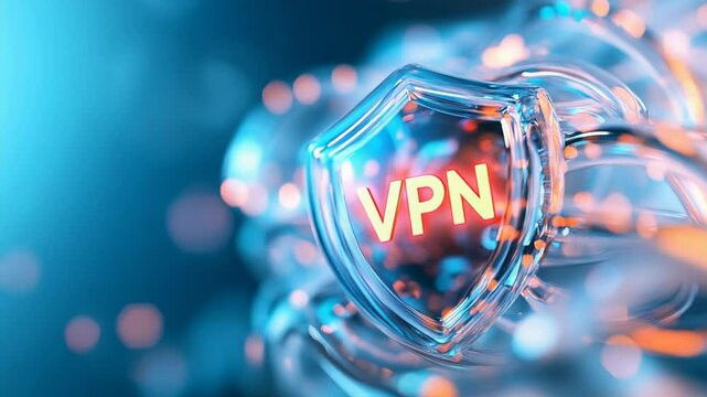 Futuristic vpn shield concept with glowing neon bokeh background