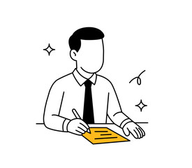 Businessman writing document. Businessman signing paper. Businessman filling form. Businessman taking notes. Businessman completing report.