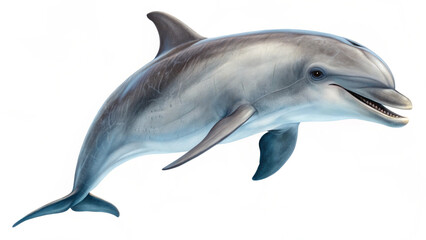 Fototapeta premium Artistic depiction of a smiling dolphin with subtle blue and grey tones, isolated for design.