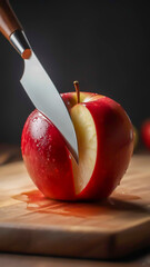 A transparent apple cut in half, like a crystal with a faceted surface,
