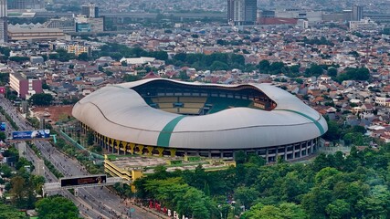 Bekasi, Indonesia - 10 November - Aerial view Patriot Candrabhaga Stadium Bekasi