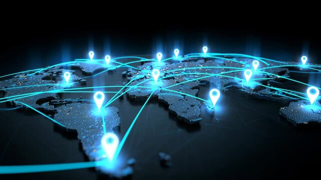 Digital world map with glowing location pins
 - Powered by Adobe
