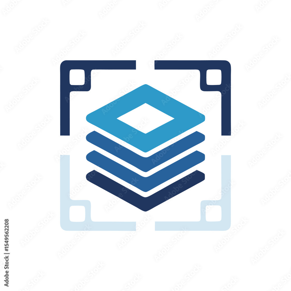 Poster abstract blue layered diamond shape within a square frame on white background isolated graphic desig