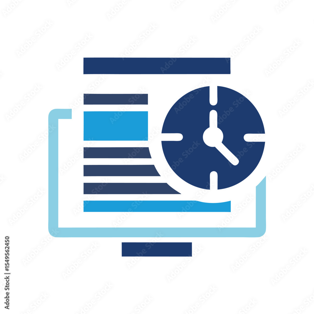 Poster blue and dark blue time management icon on computer screen isolated on white background representing