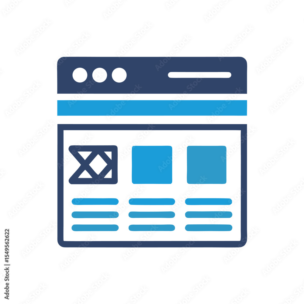 Fototapete blue and dark blue website interface icon design element with three sections and text blocks on whit
