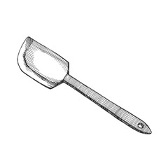 Vector hand-drawn illustration of a spatula. Black and white sketch with cooking tool.