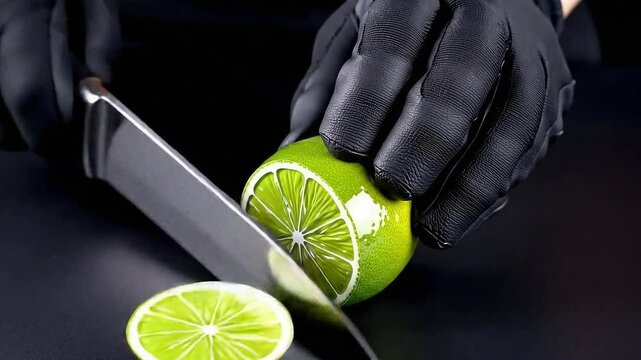 Large Knife Cutting Glass Lime