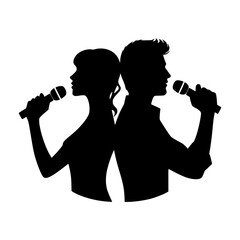 Silhouette of a couple singing karaoke